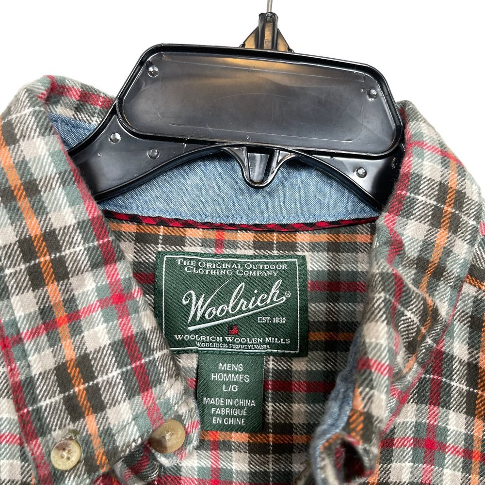 Woolrich Flannel Button Down Shirt Mens Large Red Plaid Cotton - Picture 3 of 11